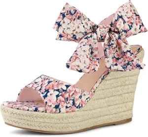 Allegra K Women's Platform Floral Printed Slingback Espadrille Wedge Sandals