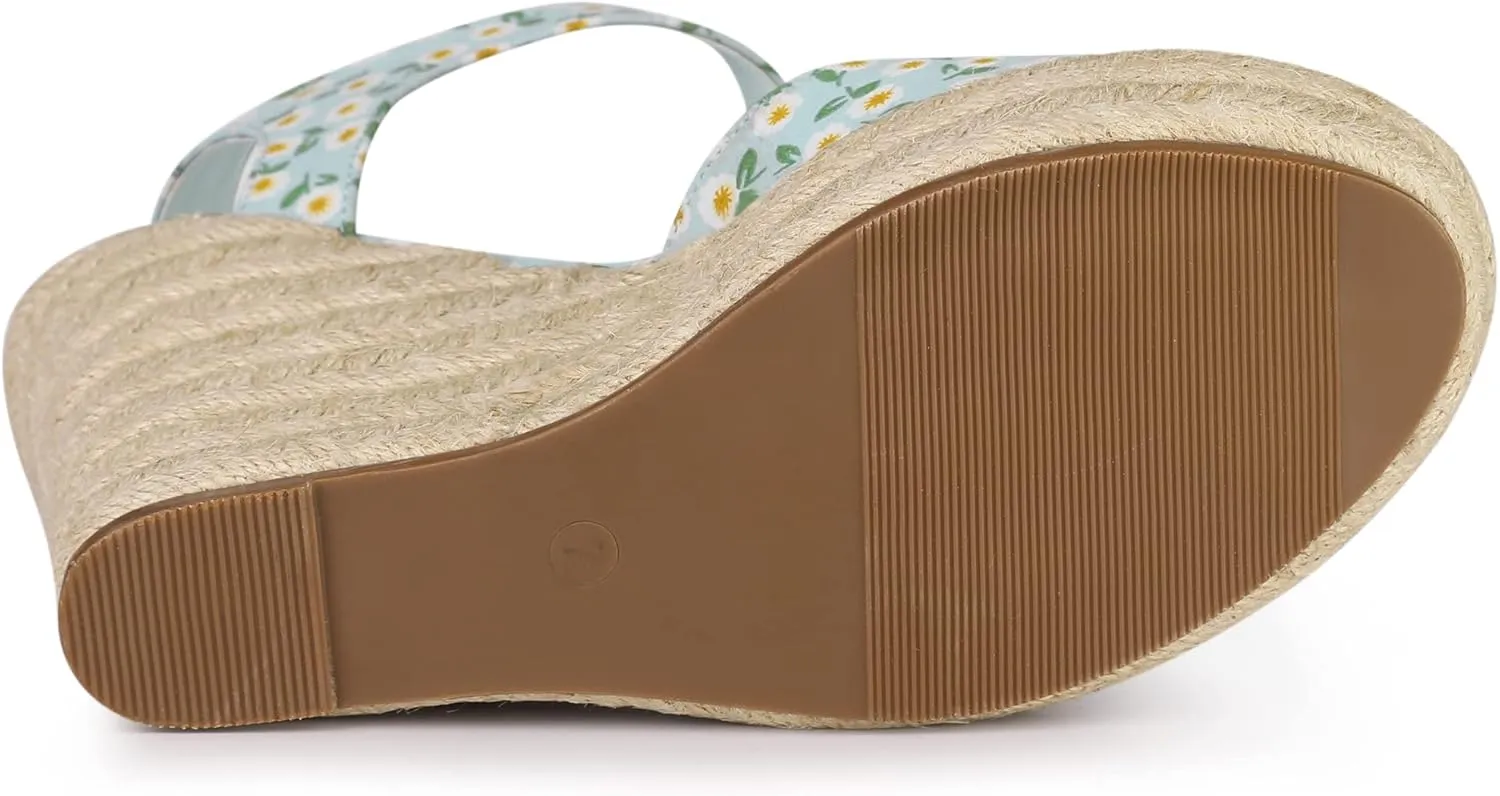 Allegra K Women's Platform Floral Printed Slingback Espadrille Wedge Sandals