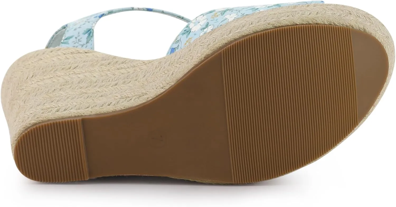 Allegra K Women's Platform Floral Printed Slingback Espadrille Wedge Sandals