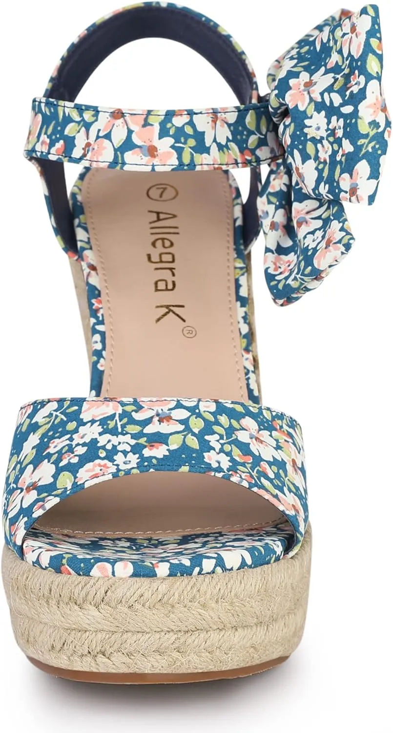 Allegra K Women's Platform Floral Printed Slingback Espadrille Wedge Sandals
