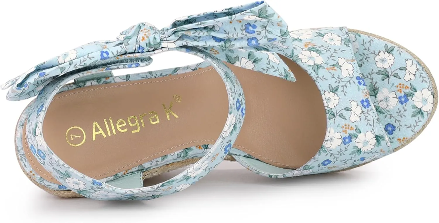 Allegra K Women's Platform Floral Printed Slingback Espadrille Wedge Sandals