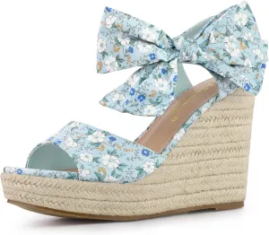 Allegra K Women's Platform Floral Printed Slingback Espadrille Wedge Sandals