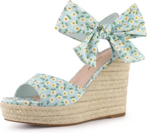 Allegra K Women's Platform Floral Printed Slingback Espadrille Wedge Sandals