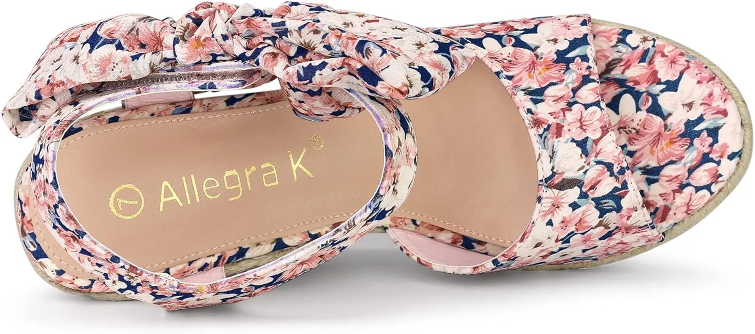 Allegra K Women's Platform Floral Printed Slingback Espadrille Wedge Sandals