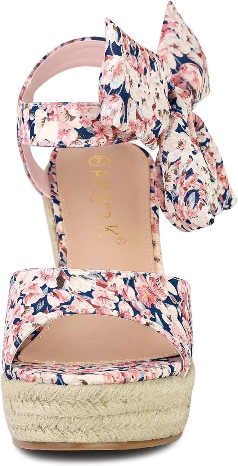 Allegra K Women's Platform Floral Printed Slingback Espadrille Wedge Sandals