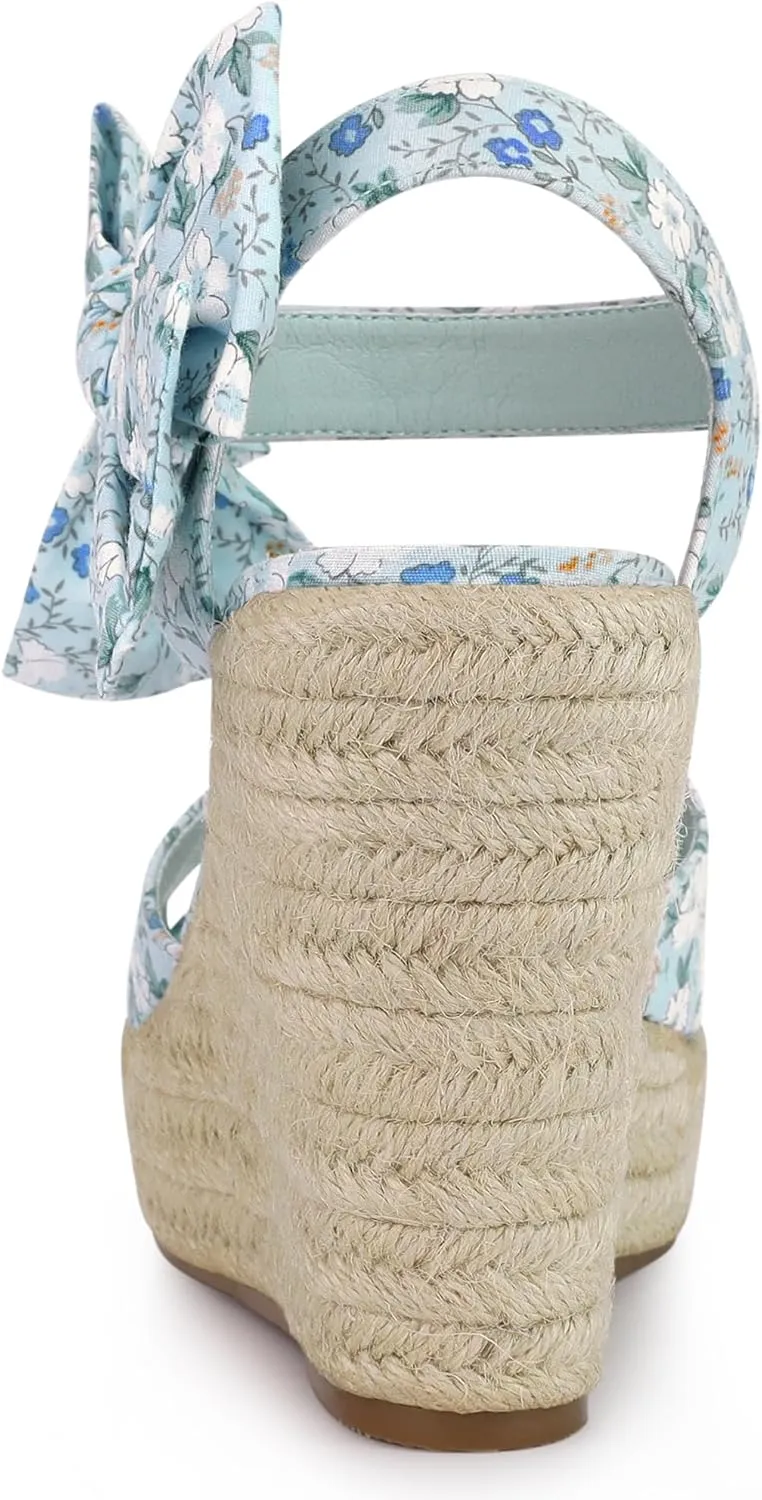 Allegra K Women's Platform Floral Printed Slingback Espadrille Wedge Sandals
