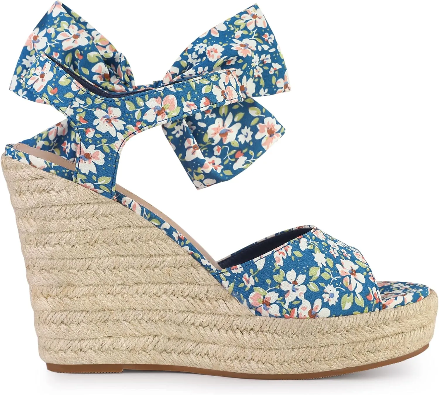 Allegra K Women's Platform Floral Printed Slingback Espadrille Wedge Sandals