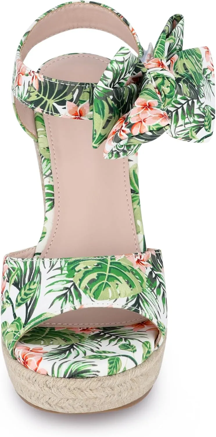 Allegra K Women's Platform Floral Printed Slingback Espadrille Wedge Sandals