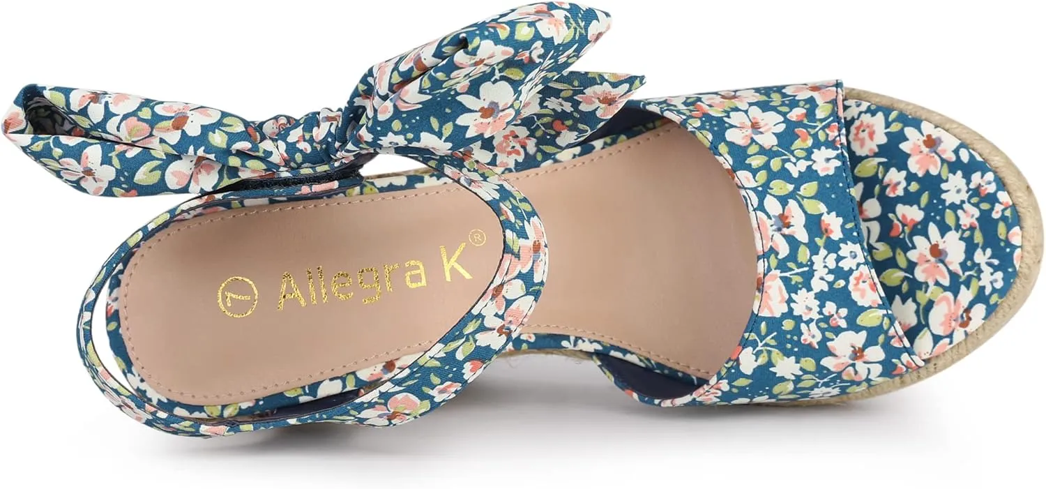 Allegra K Women's Platform Floral Printed Slingback Espadrille Wedge Sandals