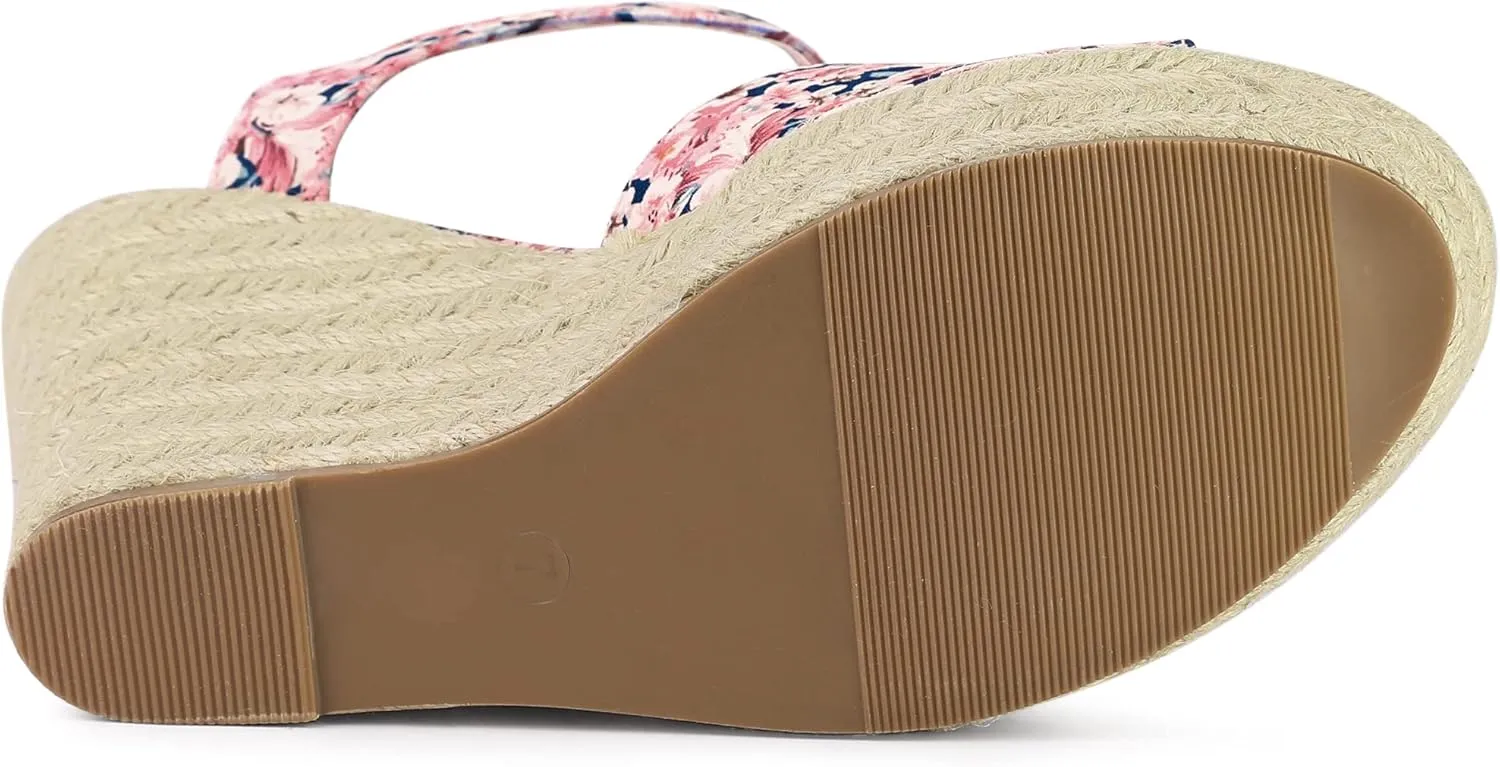 Allegra K Women's Platform Floral Printed Slingback Espadrille Wedge Sandals