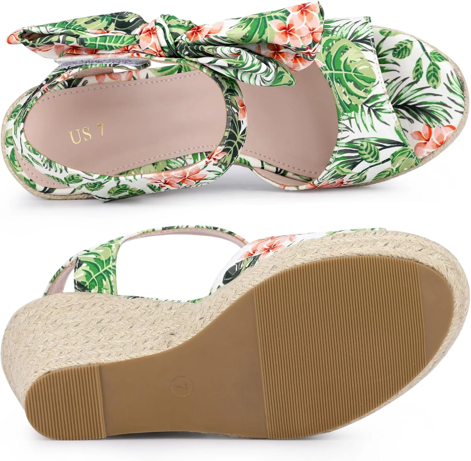 Allegra K Women's Platform Floral Printed Slingback Espadrille Wedge Sandals