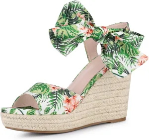 Allegra K Women's Platform Floral Printed Slingback Espadrille Wedge Sandals