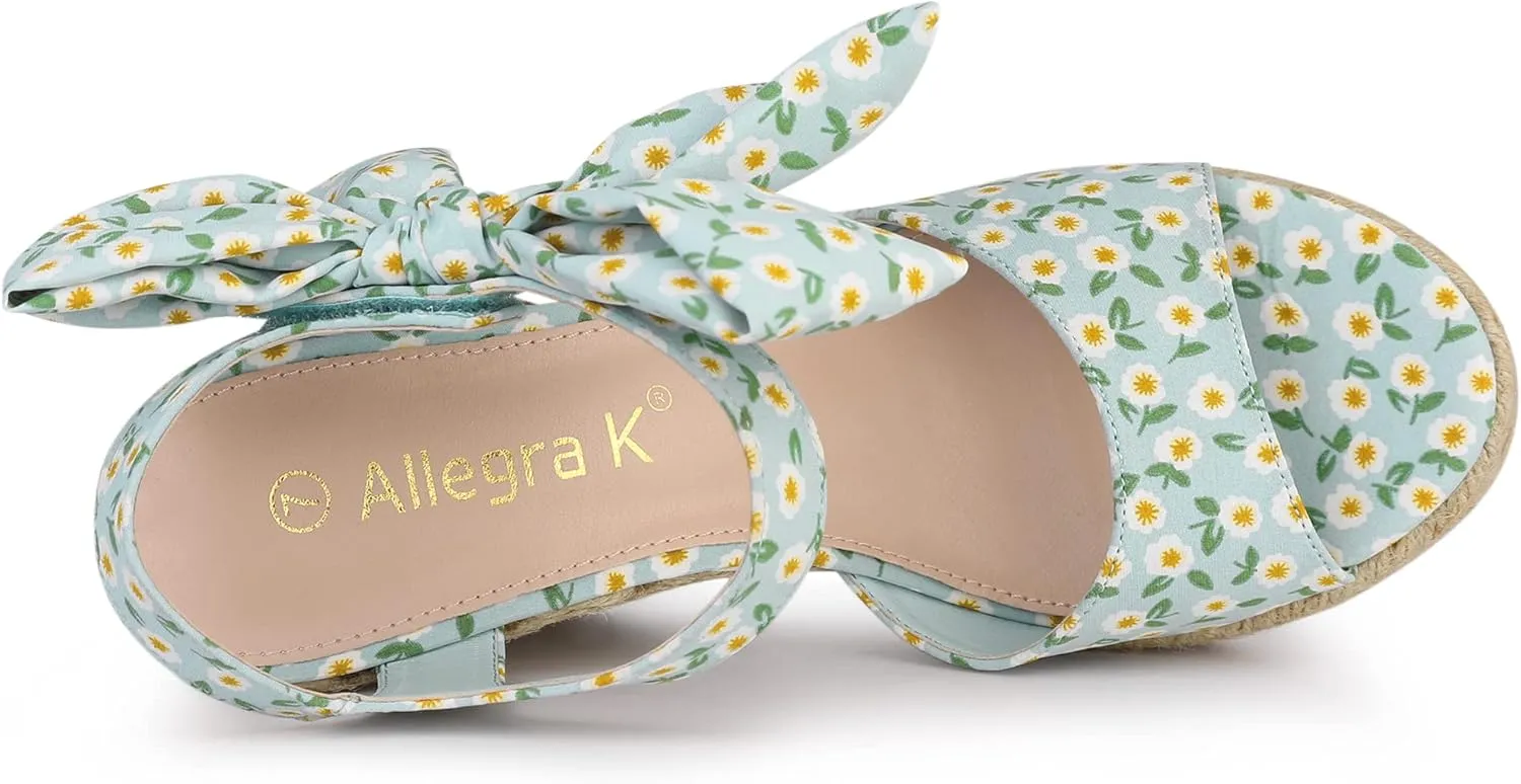 Allegra K Women's Platform Floral Printed Slingback Espadrille Wedge Sandals