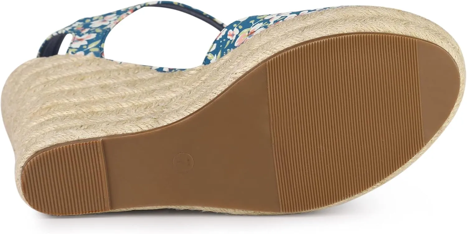 Allegra K Women's Platform Floral Printed Slingback Espadrille Wedge Sandals