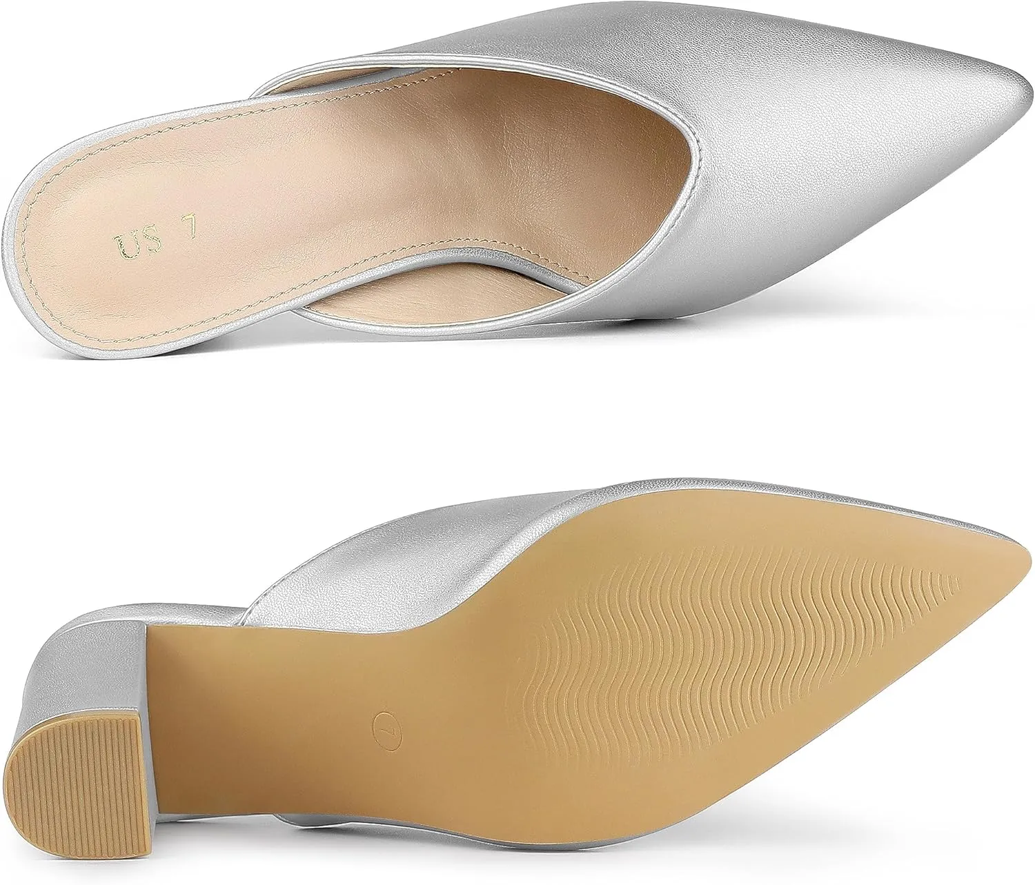 Allegra K Women's Pointed Toe Chunky Heels Slides Mules