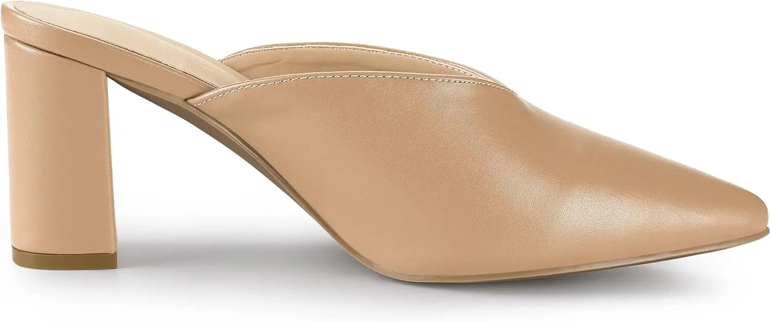 Allegra K Women's Pointed Toe Chunky Heels Slides Mules