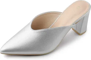 Allegra K Women's Pointed Toe Chunky Heels Slides Mules