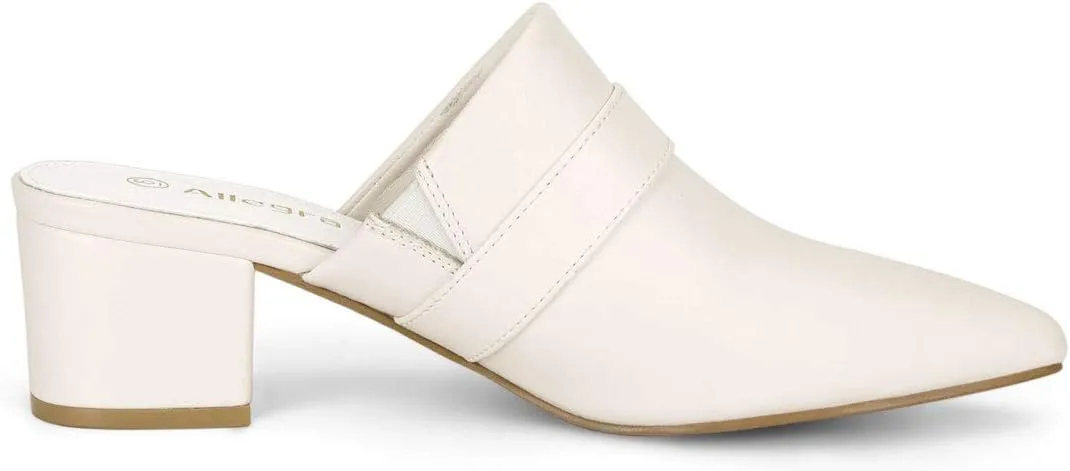 Allegra K Women's Pointed Toe Slip on Block Heel Sandals Mules