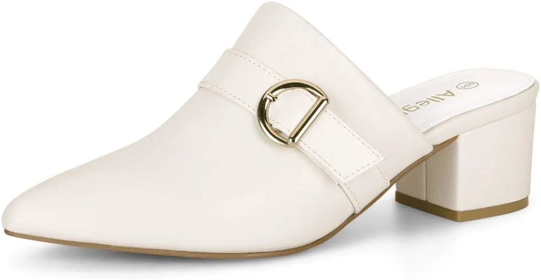 Allegra K Women's Pointed Toe Slip on Block Heel Sandals Mules