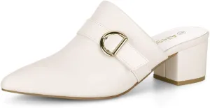 Allegra K Women's Pointed Toe Slip on Block Heel Sandals Mules