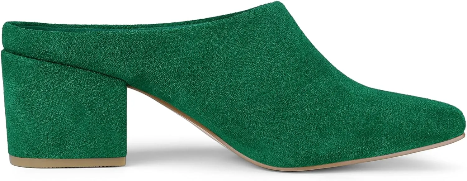 Allegra K Women's Pointed Toe Slip on Block Heel Slide Mules