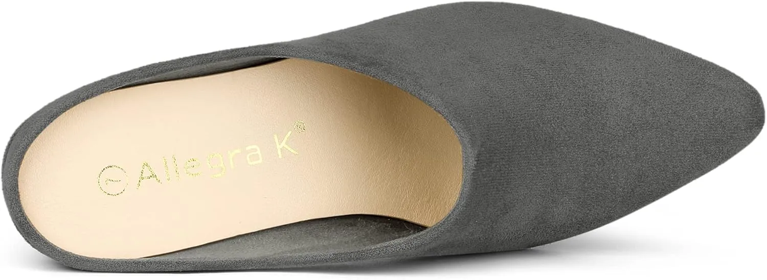 Allegra K Women's Pointed Toe Slip on Block Heel Slide Mules