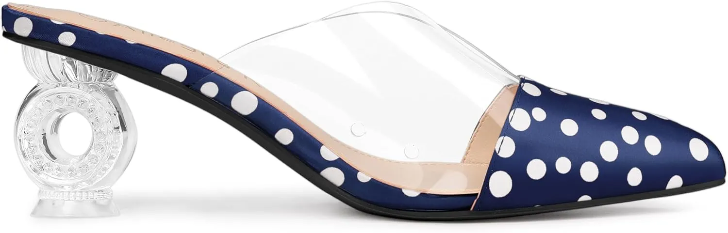 Allegra K Women's Polka Dots Clear Chunky Heels Slides Mules