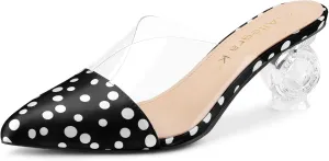 Allegra K Women's Polka Dots Clear Chunky Heels Slides Mules