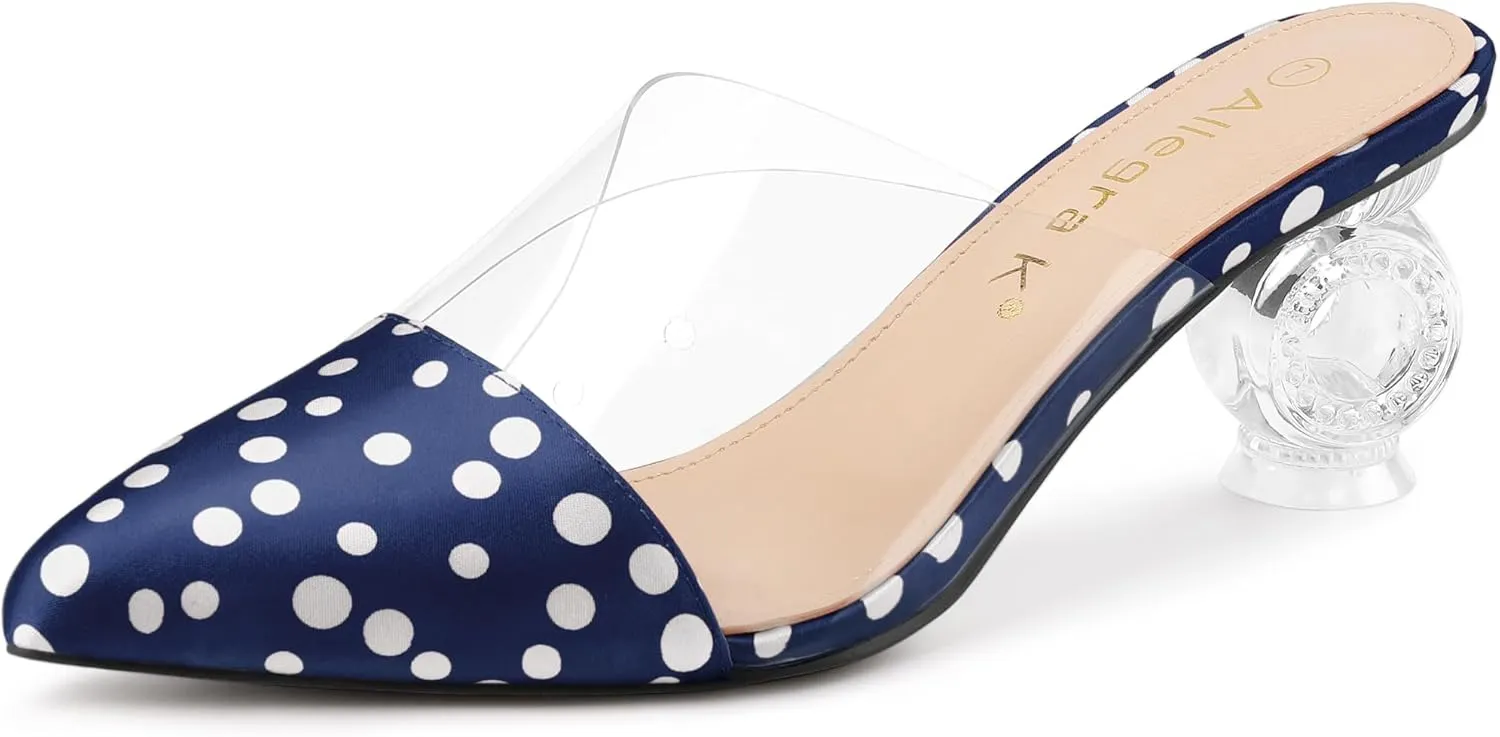 Allegra K Women's Polka Dots Clear Chunky Heels Slides Mules