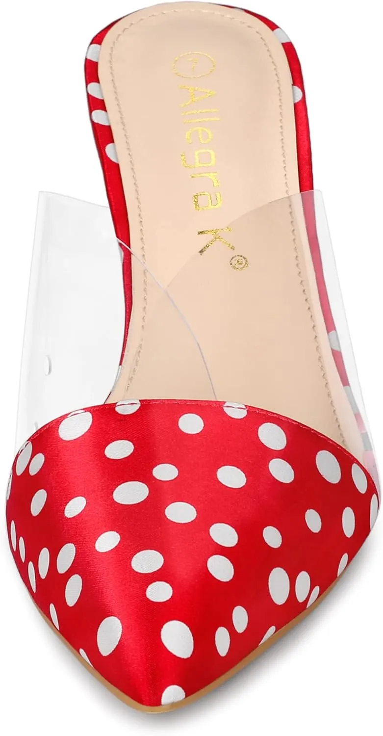Allegra K Women's Polka Dots Clear Chunky Heels Slides Mules