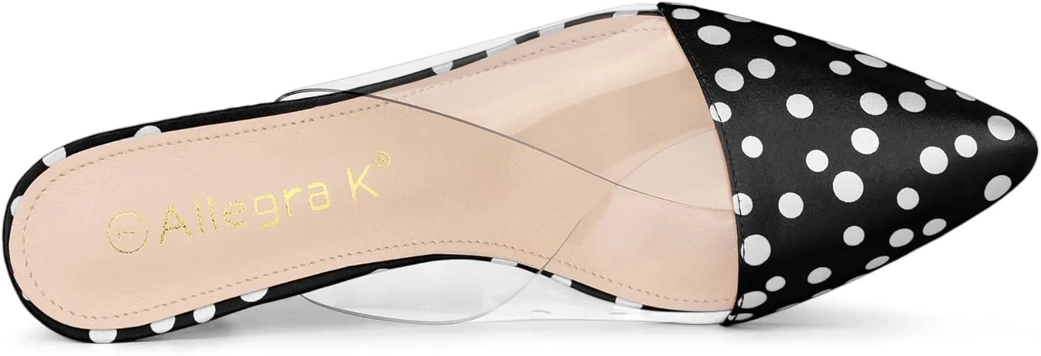 Allegra K Women's Polka Dots Clear Chunky Heels Slides Mules