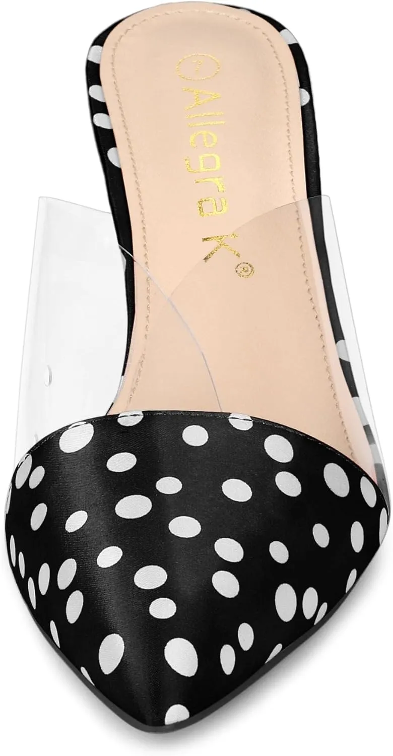 Allegra K Women's Polka Dots Clear Chunky Heels Slides Mules