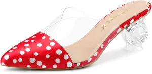 Allegra K Women's Polka Dots Clear Chunky Heels Slides Mules