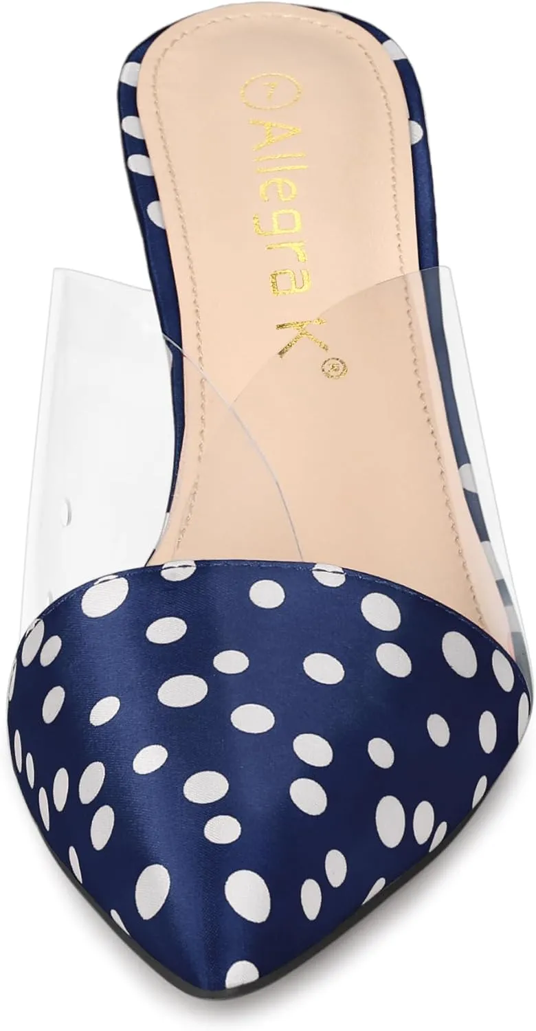 Allegra K Women's Polka Dots Clear Chunky Heels Slides Mules