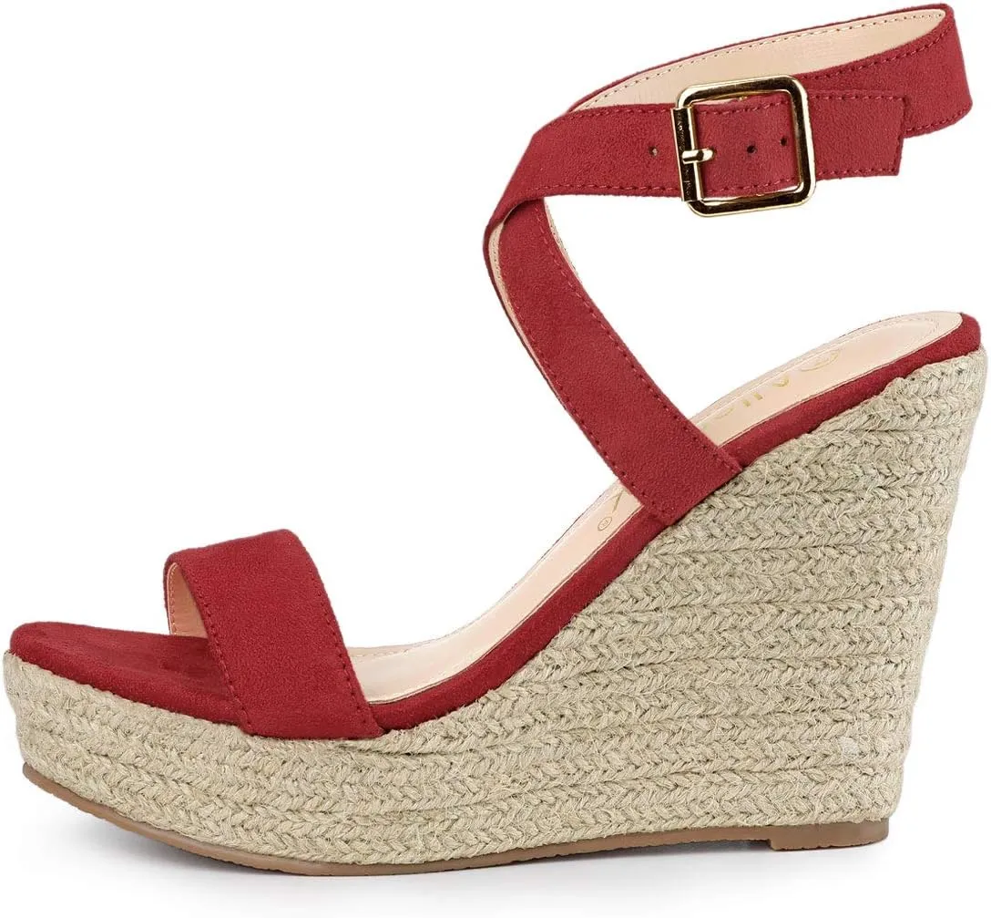 Allegra K Women's Slingback Crisscross Espadrille Wedges Heel Sandals