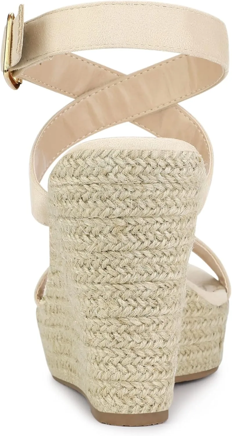 Allegra K Women's Slingback Crisscross Espadrille Wedges Heel Sandals