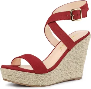 Allegra K Women's Slingback Crisscross Espadrille Wedges Heel Sandals
