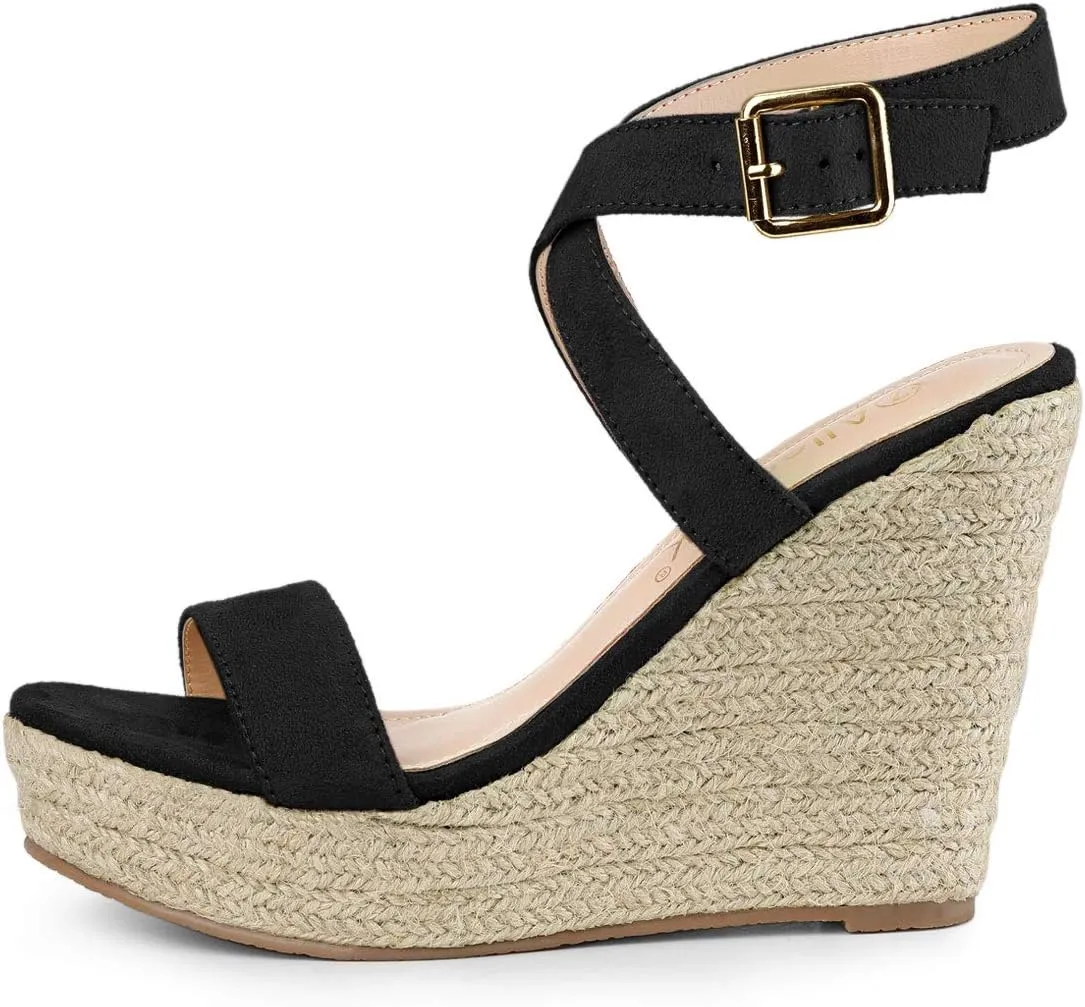 Allegra K Women's Slingback Crisscross Espadrille Wedges Heel Sandals