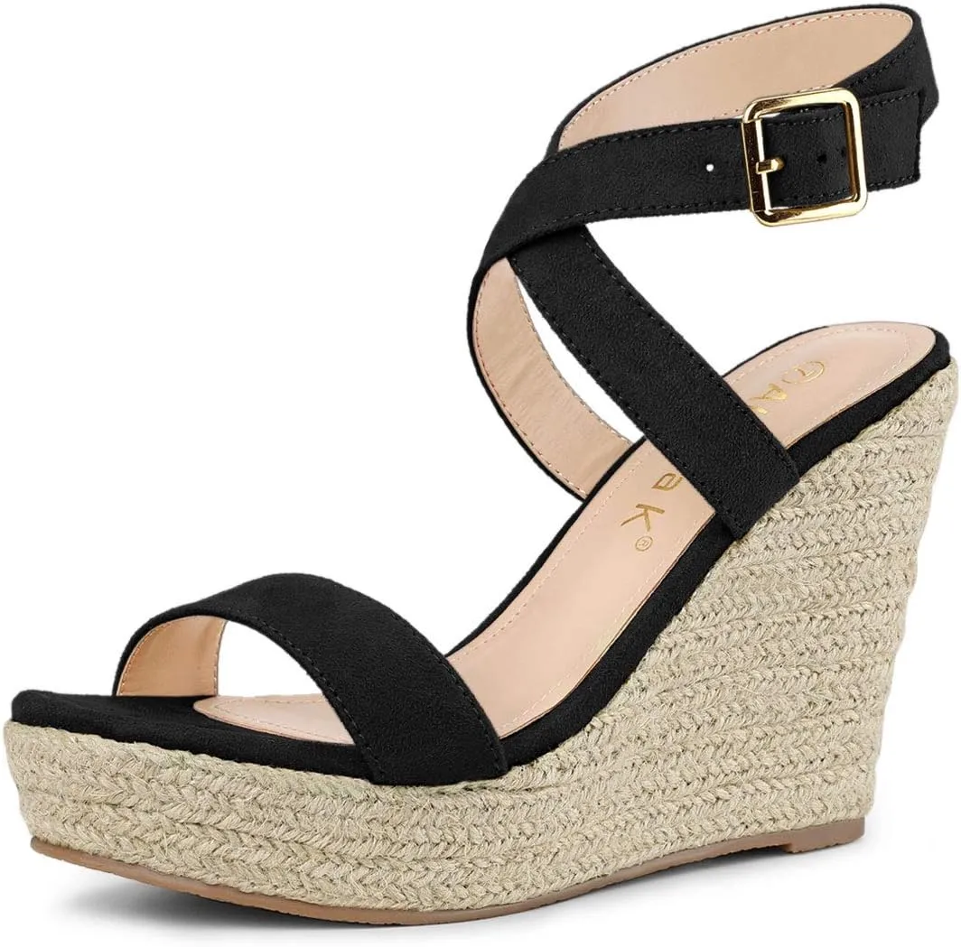 Allegra K Women's Slingback Crisscross Espadrille Wedges Heel Sandals