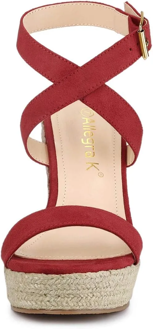 Allegra K Women's Slingback Crisscross Espadrille Wedges Heel Sandals