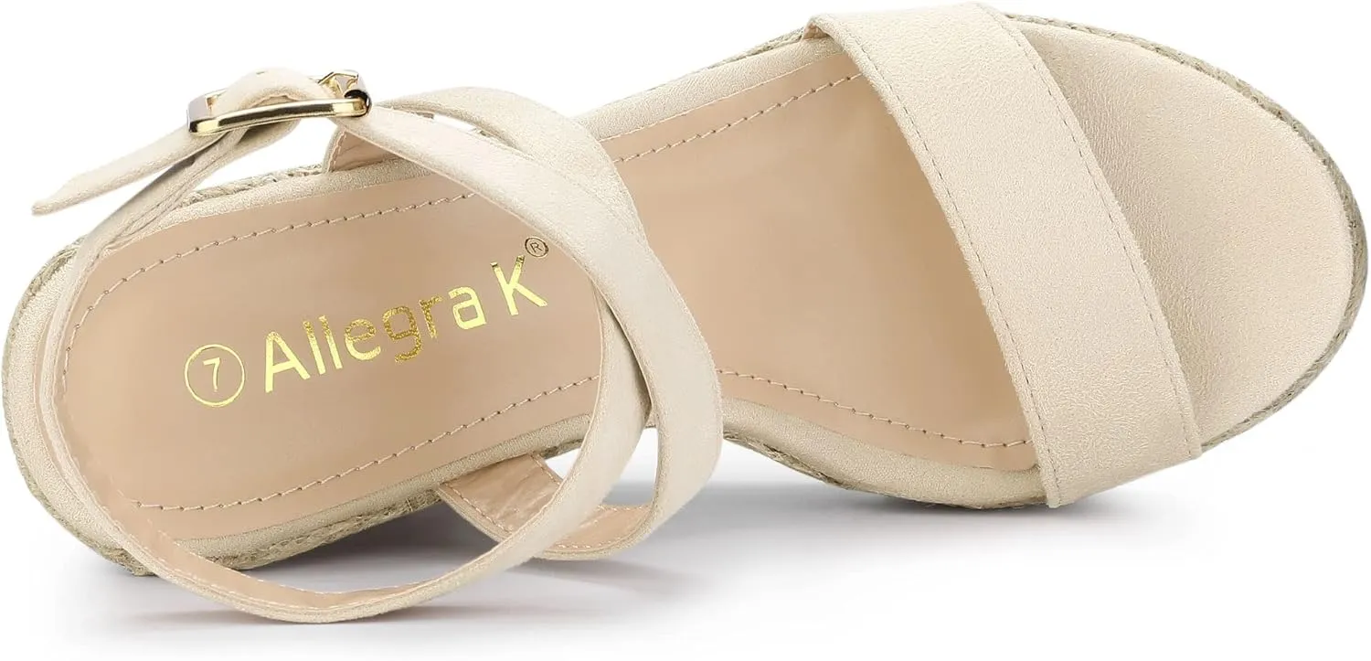 Allegra K Women's Slingback Crisscross Espadrille Wedges Heel Sandals