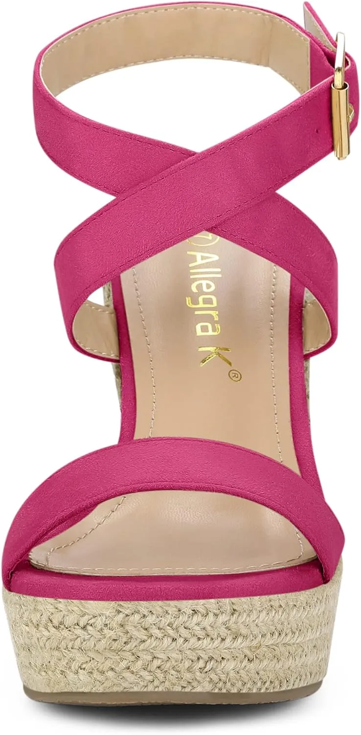 Allegra K Women's Slingback Crisscross Espadrille Wedges Heel Sandals