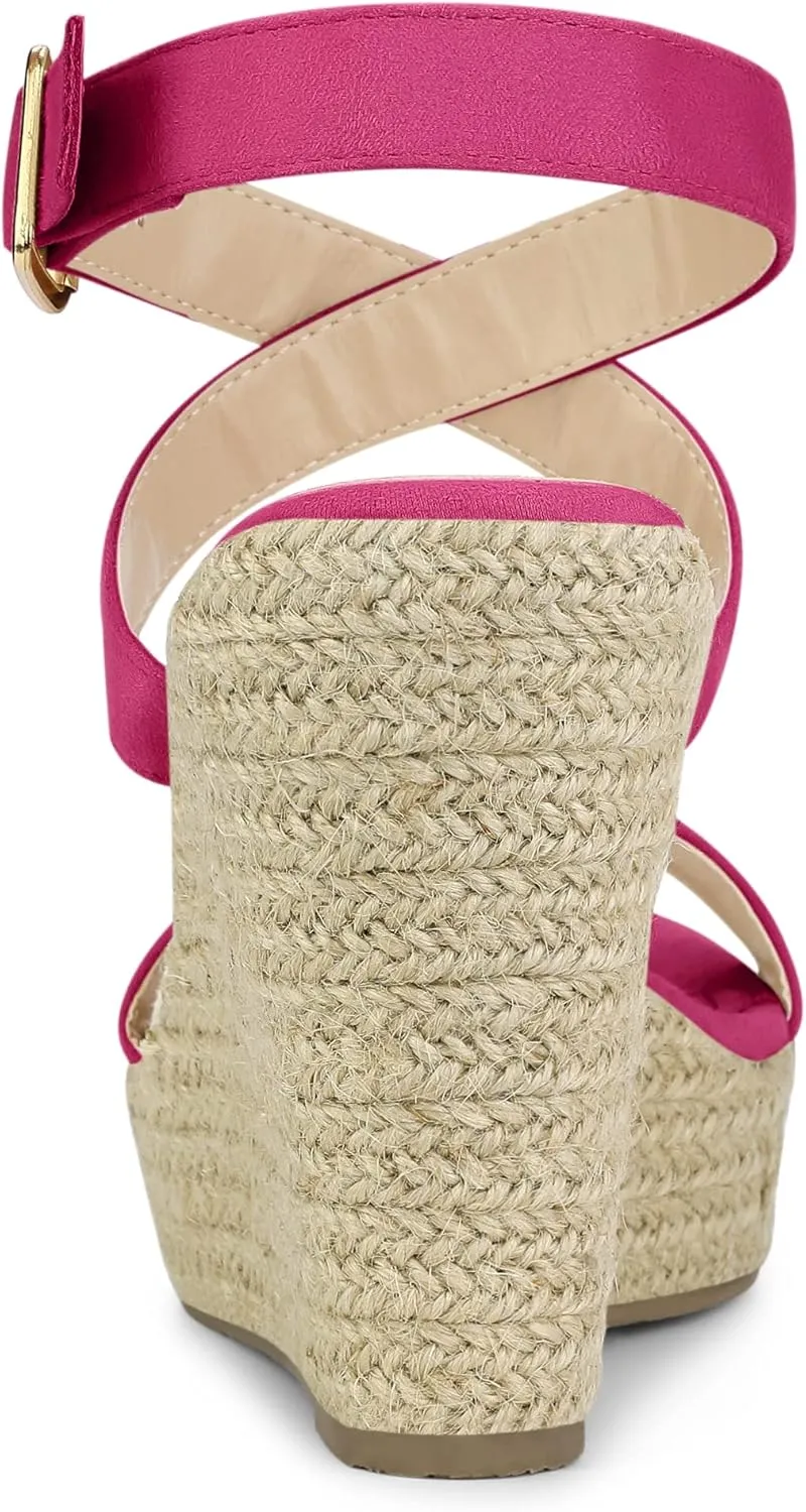 Allegra K Women's Slingback Crisscross Espadrille Wedges Heel Sandals
