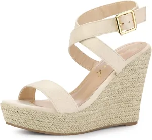 Allegra K Women's Slingback Crisscross Espadrille Wedges Heel Sandals