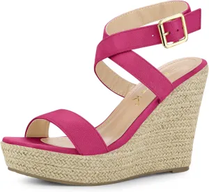 Allegra K Women's Slingback Crisscross Espadrille Wedges Heel Sandals