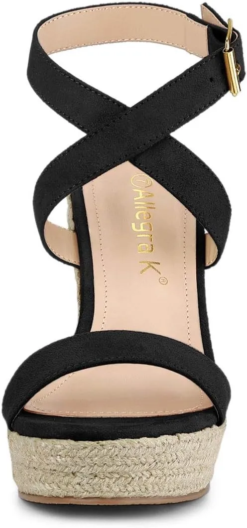 Allegra K Women's Slingback Crisscross Espadrille Wedges Heel Sandals