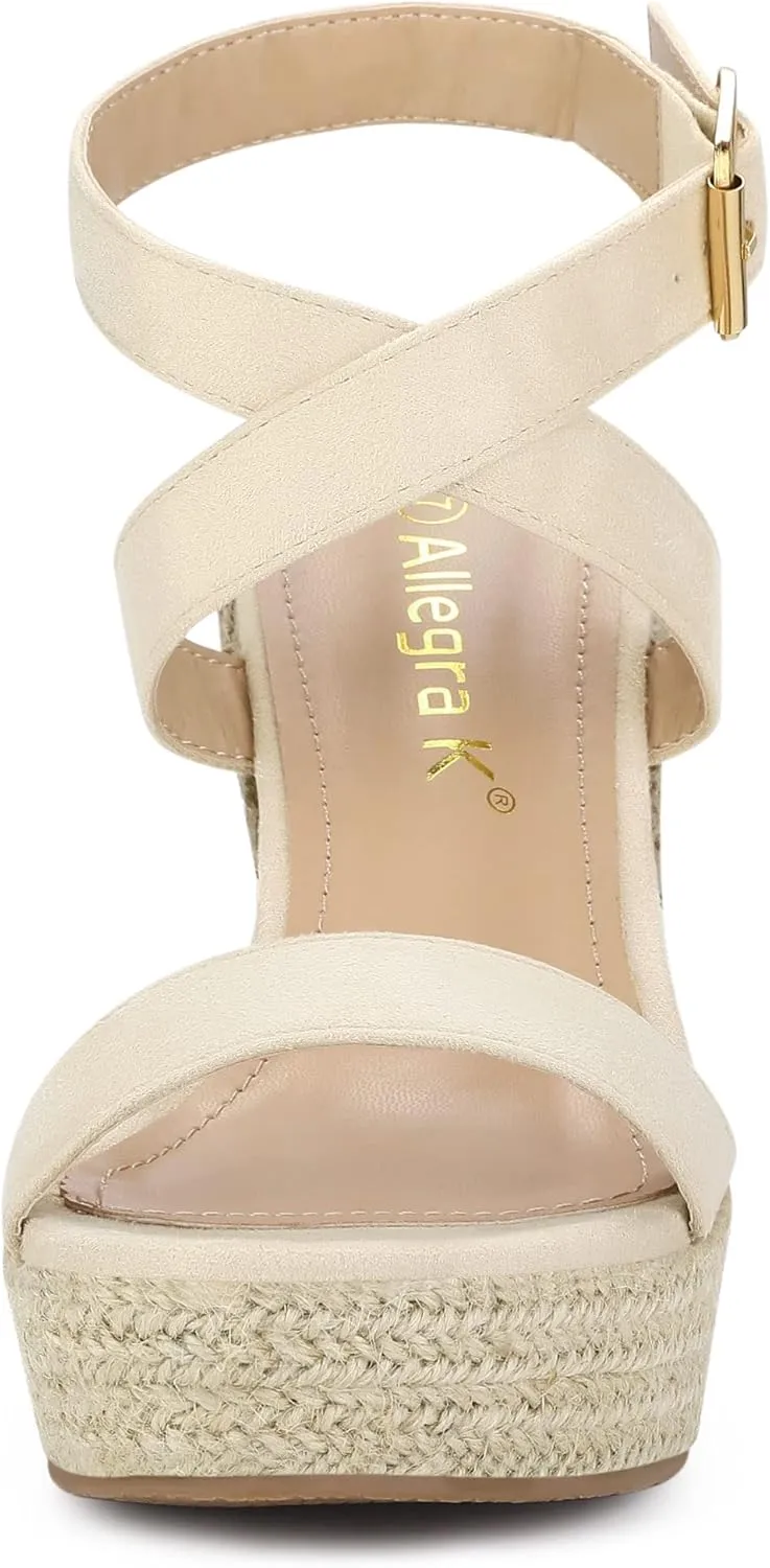 Allegra K Women's Slingback Crisscross Espadrille Wedges Heel Sandals