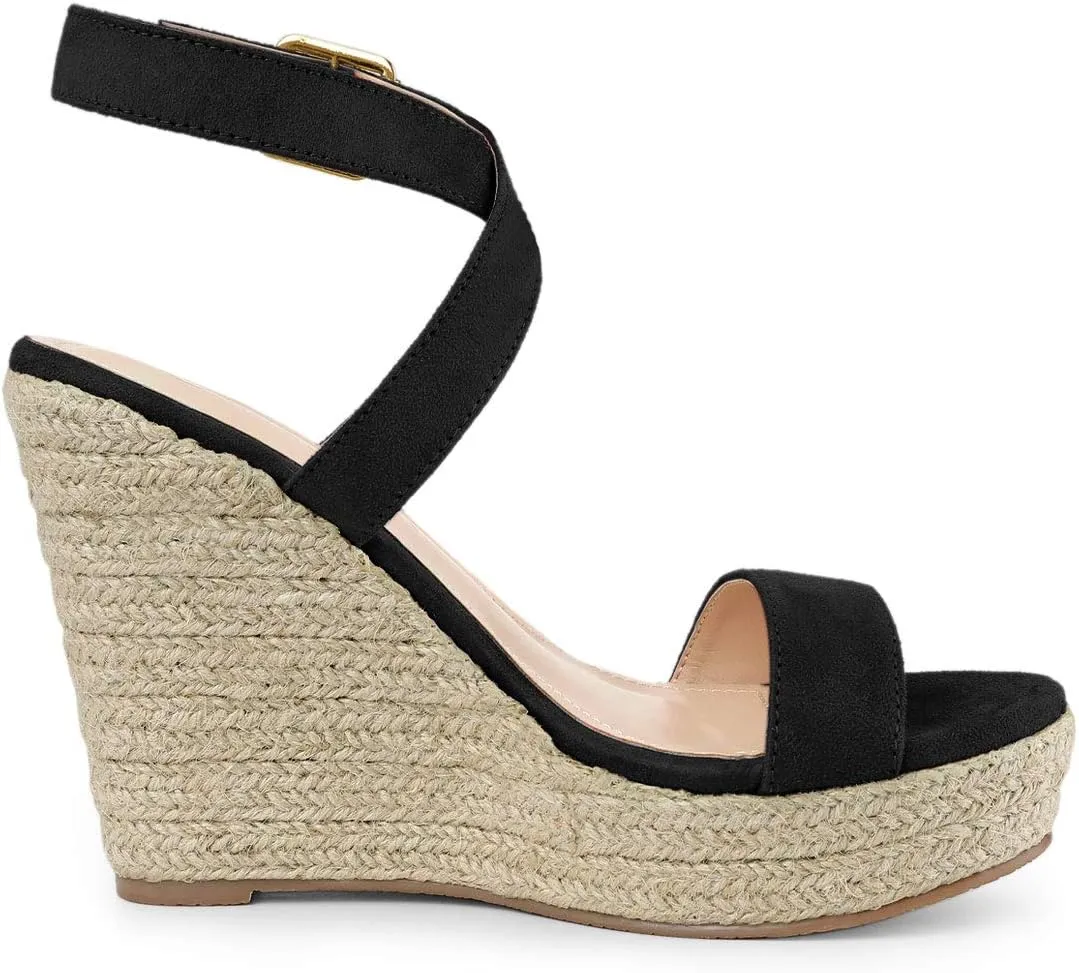 Allegra K Women's Slingback Crisscross Espadrille Wedges Heel Sandals