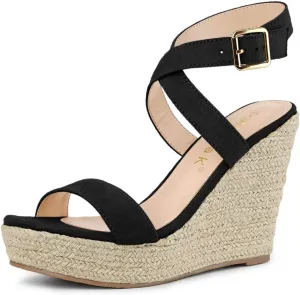 Allegra K Women's Slingback Crisscross Espadrille Wedges Heel Sandals