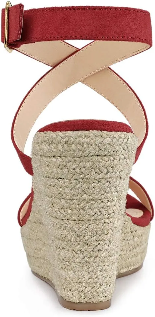 Allegra K Women's Slingback Crisscross Espadrille Wedges Heel Sandals